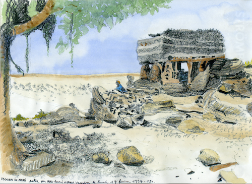 Aquarelle - Toguna en pays Dogon (Mali)